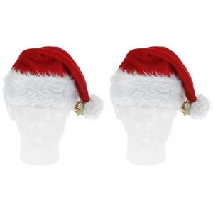 2x Pluche kerstmutsen met bel deluxe   -