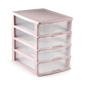 Plasticforte Ladeblok/bureau organizer met 4x lades - roze/transparant - L35,5 x B27 x H35 cm