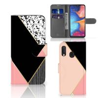 Samsung Galaxy A20e | Book Case | Zwart Roze Vormen | Portemonnee hoesje