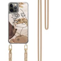 iPhone 12 (Pro) hoesje met beige koord - Abstract gezicht bruin