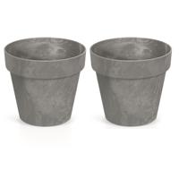 Bloempot/plantenpot - 2x - betonlook - grijs - kunststof - Dia 17 cm