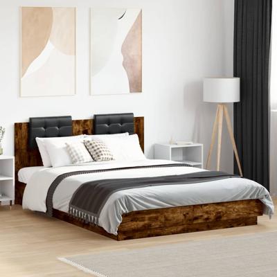 Bedframe met hoofdbord en LED gerookt eikenkleur 140x200 cm