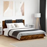 Bedframe met hoofdbord en LED gerookt eikenkleur 140x200 cm