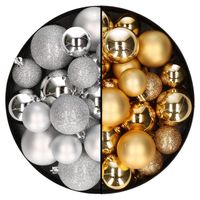 Decoris kerstballen 60x - mix goud/zilver - 4-5-6 cm - kunststof - Kerstbal - thumbnail