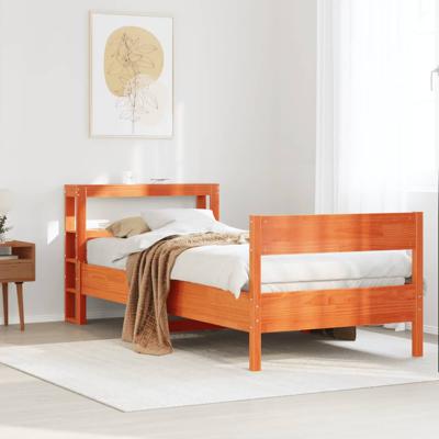 Bedframe zonder matras massief grenenhout wasbruin 90x190 cm