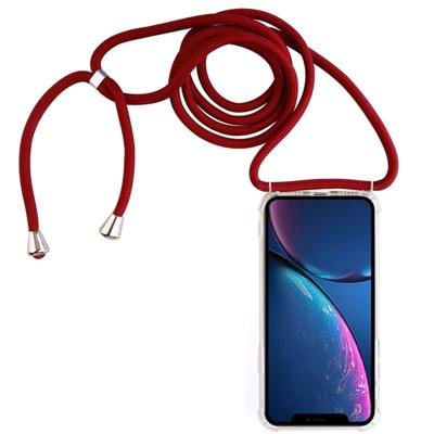 Vierhoek anti-val transparante TPU mobiele telefoon geval met Lanyard voor iPhone XR (rood)