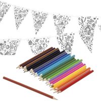Knutsel papieren vlaggenlijn om in te kleuren 3m incl. potloden - thumbnail