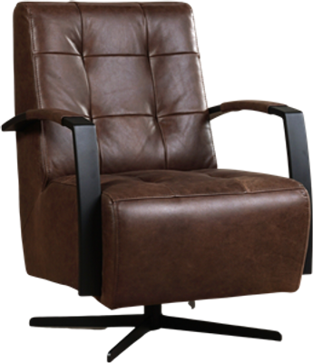 Bruine leren industriële draaifauteuil Mind - staal zwart frame met stervoet - Vintage Leer Brown (bruin leer)