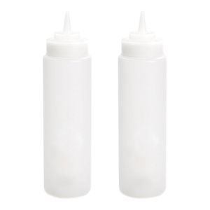 Doseerfles/sausfles - 2x stuks - kunststof - transparant - met schenktuit - 700 ml - 18 cm