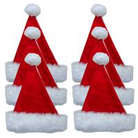 Kerstmutsen - 6x - rood - met nepbont - pluche - polyester - volwassenen - thumbnail