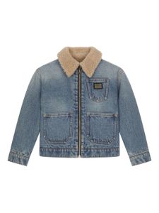 Dolce & Gabbana Kids veste en jean à col en peau lainée - Bleu