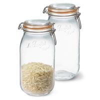 Voorraad/weckpot - 2x - transparant - glas - 25,2 x 8,5 cm - 2 L - Le Parfait