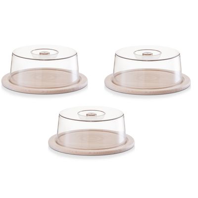 3x Kaas snijplanken/serveerplanken/opbergdozen rond met deksel 23 cm