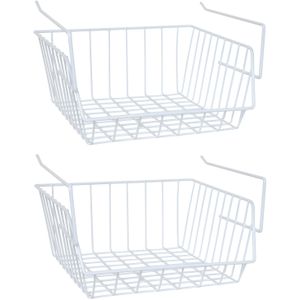 MSV Kastmandje - 4x - opberg/hang mandjes - rvs - wit - 33 x 27 x 13 cm