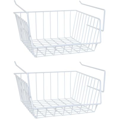 MSV Kastmandje - 4x - opberg/hang mandjes - rvs - wit - 33 x 27 x 13 cm