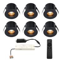 Set van 6 Olivia LED Mini Inbouwspots met Trafo - 12 Volt 3 Watt 150 lumen - Dimbaar - Verzonken - Plat 36mm - 2700K - IP44 waterdicht - Zwart - Veranda Spotjes - Overkapping Spotjes