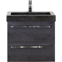 Seville Badmeubelset 60 cm - Black Oak - Wastafel Hardsteen Wit Lucca