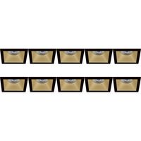 Spot Armatuur 10 Pack - Pragmi Pollon Pro - GU10 Inbouwspot - Vierkant - Zwart/Goud - Aluminium - Verdiept - 82mm