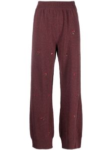 Barrie pantalon en cachemire à fleurs bordées - Rouge