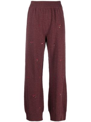 Barrie pantalon en cachemire à fleurs bordées - Rouge