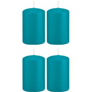 Cilinderkaars/stompkaars - 4x - turquoise - 5 x 8 cm - 18 branduren