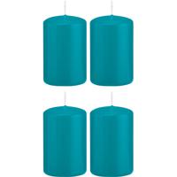 Cilinderkaars/stompkaars - 4x - turquoise - 5 x 8 cm - 18 branduren