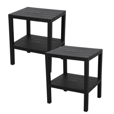 Tuin Bijzettafeltje - 2x - zwart - kunststof - 39 x 33 x 45 cm - buiten tafeltjes
