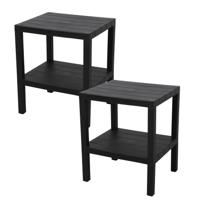 Tuin Bijzettafeltje - 2x - zwart - kunststof - 39 x 33 x 45 cm - buiten tafeltjes