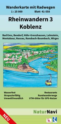 Wandelkaart 41-558 Rheinwandern 3 Koblenz | NaturNavi Wandelkaart 41-558 Rheinwandern 3 Koblenz | NaturNavi