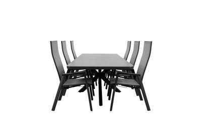 Qopps Vakio tuintafel met 6 Palsa gasveer verstelbare tuinstoel