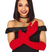 Verkleed party handschoenen voor dames - polyester - rood - one size - lang model   - - thumbnail