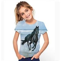 Kinderen Voor meisjes T-shirt Korte mouw Regenboog 3D-afdrukken Paard School Dagelijks Buiten Actief Basic 3-12 jaar / Zomer Lightinthebox