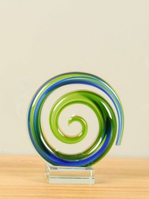 Object glas spiraal blauw/groen, 16 cm