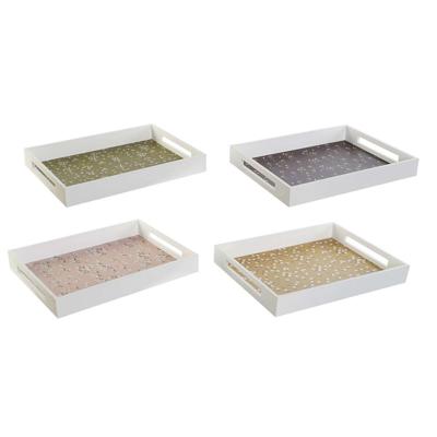 Dienblad DKD Home Decor Groen Mosterd Donkerbruin Licht Roze Hout MDF 40 x 30 x 5 cm (4 Stuks)
