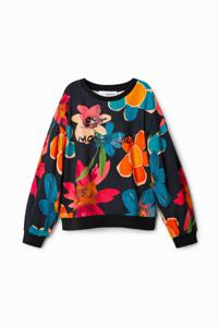 Oversized sweatshirt met bloemenprint - BLACK - 3/4