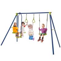 Metalen Kinderschommel met 1 Wip en 1 Gymnastiekring Buitenspeeltoestel met A-Frame 200kg Belasting voor Kinderen 3-10 Jaar Oud
