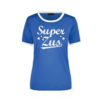 Super zus cadeau ringer t-shirt blauw met witte randjes voor dames - Verjaardag cadeau XL  -