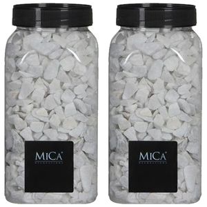 Mica Decorations - witte kiezel stenen - 2x potje van 1 kilo - vaas/bloempot vulling