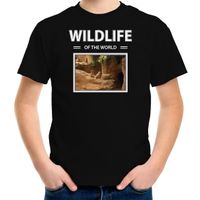 Stokstaartje t-shirt met dieren foto wildlife of the world zwart voor kinderen