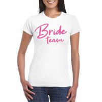Vrijgezellenfeest T-shirt voor dames - Bride Team - wit - glitter roze - bruiloft/trouwen - thumbnail