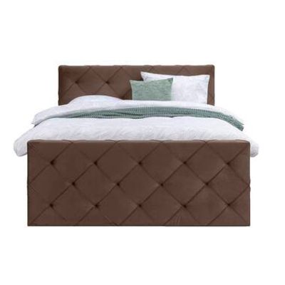 Boxspring met voetbord Liv geruit - bruin - 120x200 cm - slanke poot - Leen Bakker