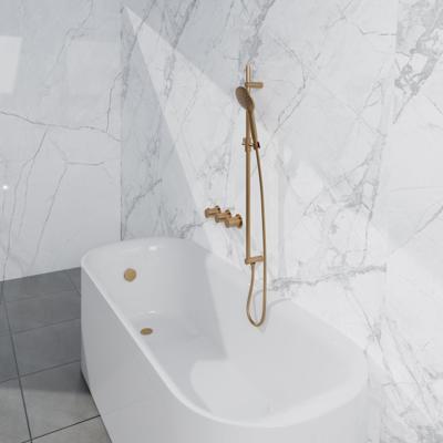Fortifura Nebbio Badcombinatie-set - thermostaatkraan - inbouwdeel - glijstang - metalen doucheslang - ronde handdouche - badafvoer opbouw - geborsteld messing PVD (goud) SW1183067 SW1111531 SW706206 SW799449 SW1108811 SW