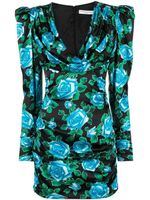 Alessandra Rich robe courte à roses imprimées - Noir