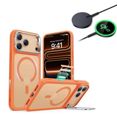 iPhone 17 Pro Bundle Classic Hybrid Magnetic Case (Camera Control, Stash Stand) and Magnetic Charging Pad (Qi2) - Frosted Orange