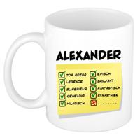 Naam mok Alexander - wit - top gozer - keramiek - 300 ml - cadeau collega beker