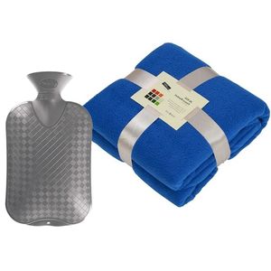 Fleece deken/plaid - blauw - 130 x 170 cm - kruik - 2 liter