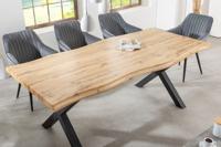 Industriële eettafel WILD 160cm bruin wild eiken design boomrand zwart X-poot - 45082