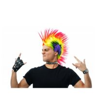 Punker hanenkam pruik - fluor kleuren - kort - voor volwassenen - one size - thumbnail