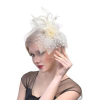 Handgemaakte bruid mesh haaraccessoires bruiloft foto hoed hoofddeksels (beige)