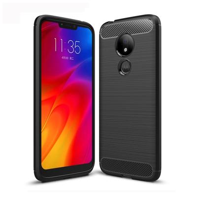 Geborsteld textuur koolstofvezel TPU Case voor Motorola Moto G7 Power (zwart)